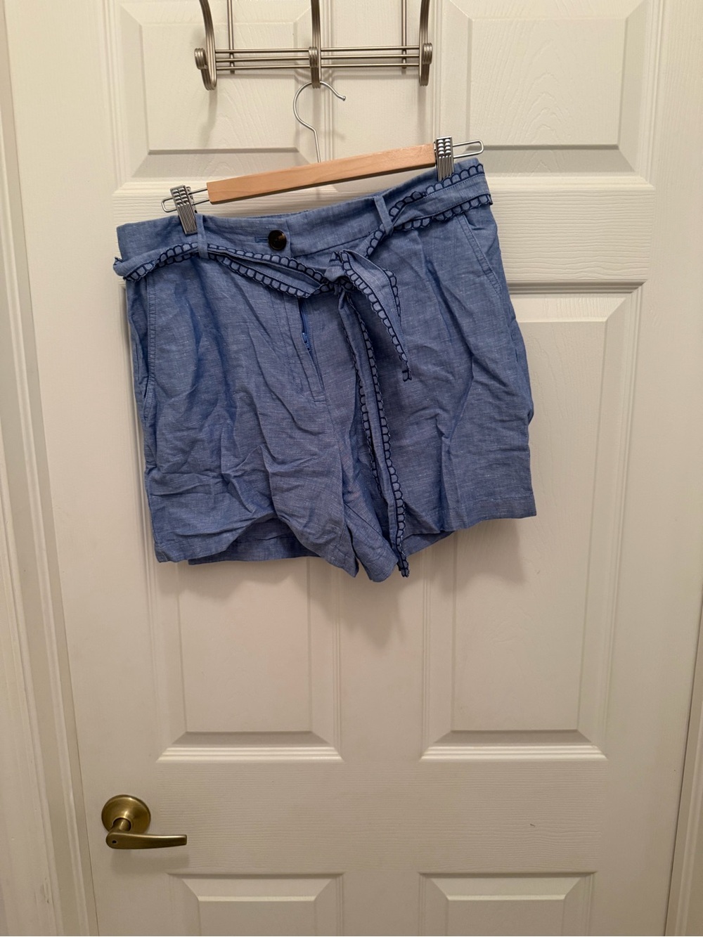 Ann Taylor Chambray Tie-Belt Bermuda Shorts in Light Blue